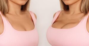 womans breasts before and after with concept Fat Transfer Breast Augmentation vs. Breast Implants